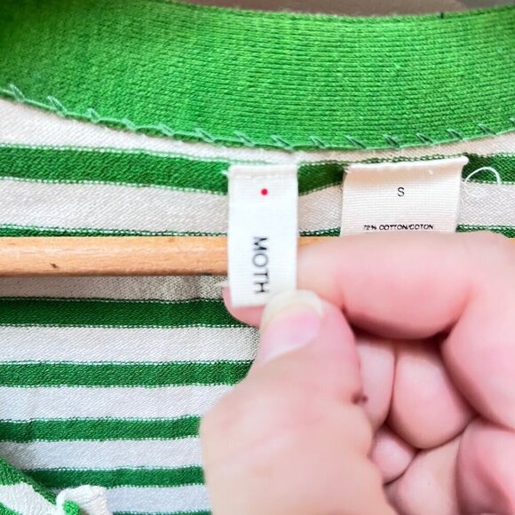 Anthropologie Moth Four Petals Bow Green & White Striped Zip-Up‎ Cardigan S - Picture 3 of 5